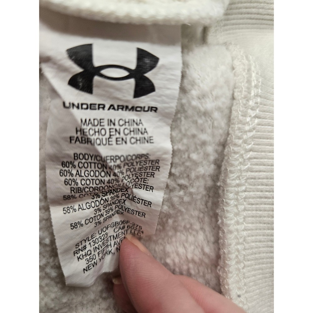 Under Armour Boys Rival Fleece Hoodie Cream Off White Graphic Patches YLG Large - Picture 4 of 4
